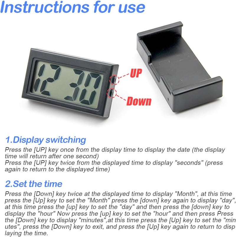 Osilly Mini Digital Clock for Car Dashboard, Battery Operated & Clear LCD Screen Time Display, Small Digital Clock with Self-Adhesive Bracket (Red) - Image 4